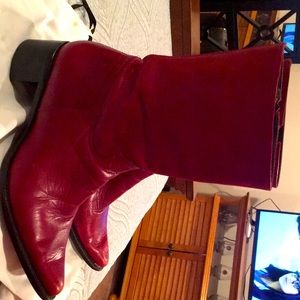 Red leather ankle boots great paired with jeans
